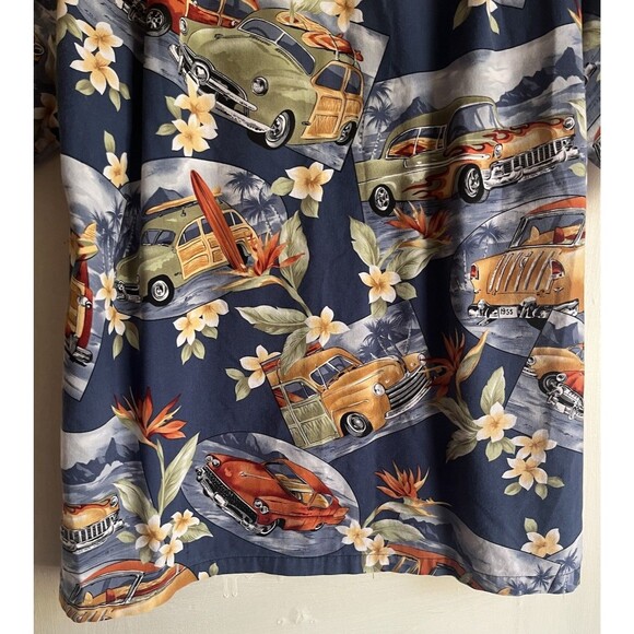 RJC Hawaiian Shirt Men's Small Blue Cars Hot Rod Surf Floral Vintage 90’s - Picture 12 of 14